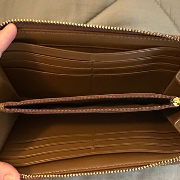 Coach Tan and Brown Signature Zip Wallet - Picture 3 of 3